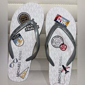 Michael Kors NYC Themed White and Gray Flip Flops